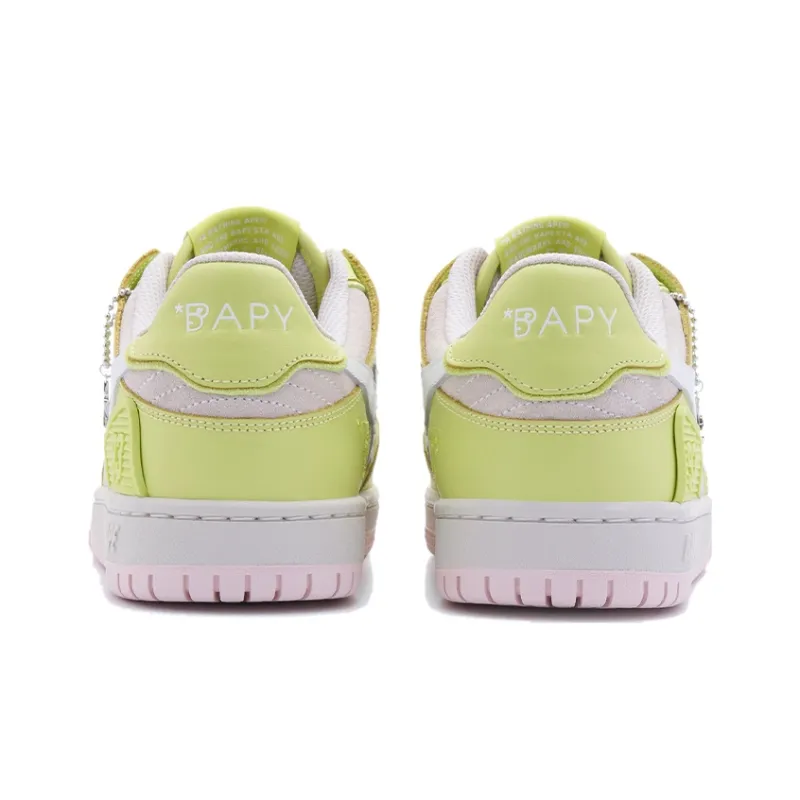 A BATHING APE Sk8 Sta Leather Low 'Yellow Pink' Women's-2