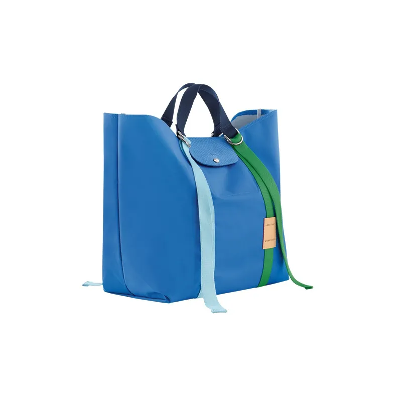 LONGCHAMP Le Pliage Re-play Cow Leather Trim Tote Bag Shopping Bag Shoulder Bag Handbag Extra Large Women's Blue-1