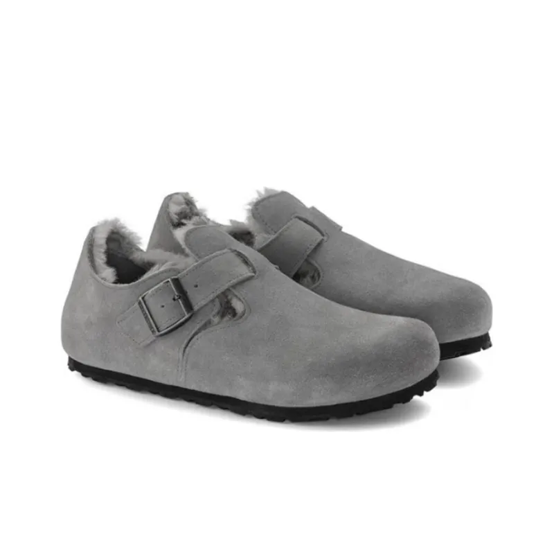 Birkenstock London Shearling Suede Leather Narrow Fit 'Whale Grey'-3