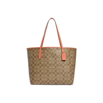 COACH City PVC Tote Bag Shopping Bag Handbag Shoulder Bag Large Size Women's Khaki With Light Coral