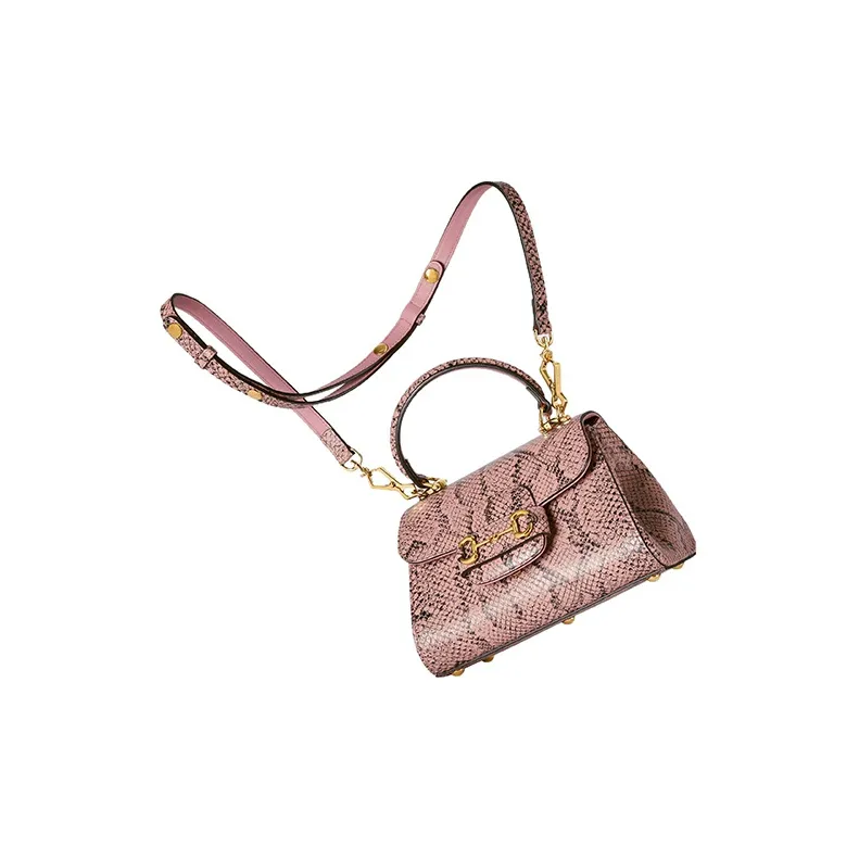 GUCCI Horsebit 1955 Python Skin Shoulder Bag Crossbody Bag Handbag Mini Women's Pink-2