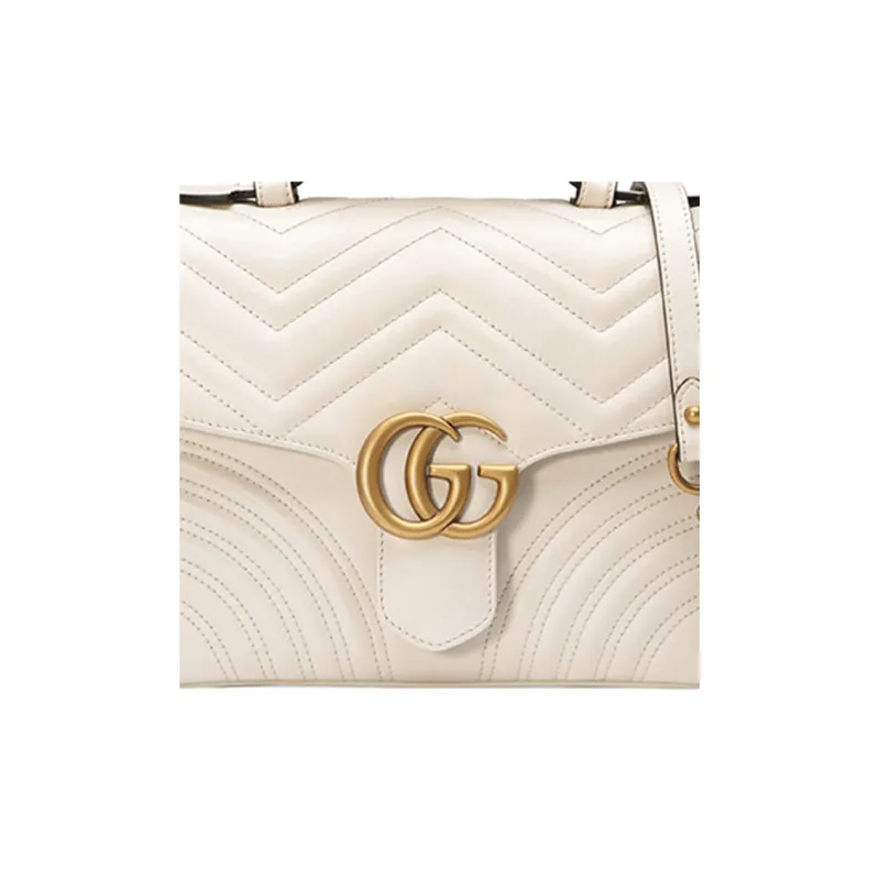 GUCCI Marmont Leather Shoulder Bag Crossbody Bag Handbag Small Size Women's White-7