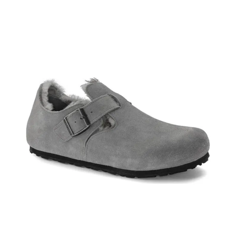 Birkenstock London Shearling Suede Leather Narrow Fit 'Whale Grey'-2