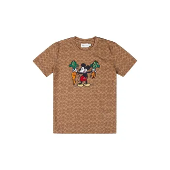 COACH Cartoon Pattern Print Crew Neck Pullover Short Sleeved T Shirt Women's Brown