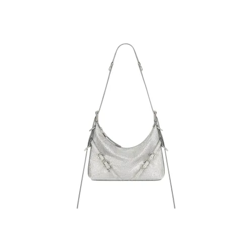 GIVENCHY Voyou Silk With Calfskin Handbag Shoulder Bag Crossbody Bag Mini Women's Silver Gray