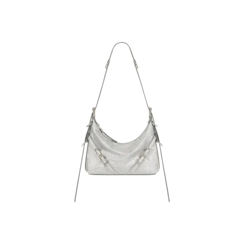 GIVENCHY Voyou Silk With Calfskin Handbag Shoulder Bag Crossbody Bag Mini Women's Silver Gray-0