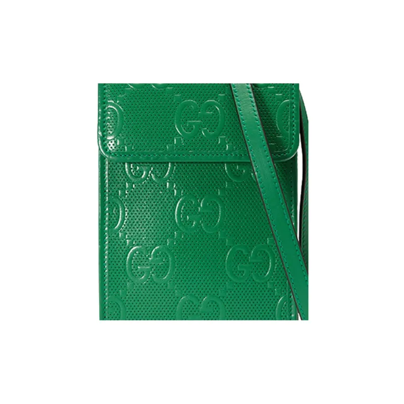 GUCCI Leather Shoulder Bag, Crossbody Bag, Cell Phone Pouch Mini Unisex Green-7
