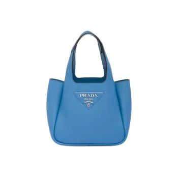 PRADA Leather Basket Bag Tote Bag Shopping Bag Handbag Women's Blue