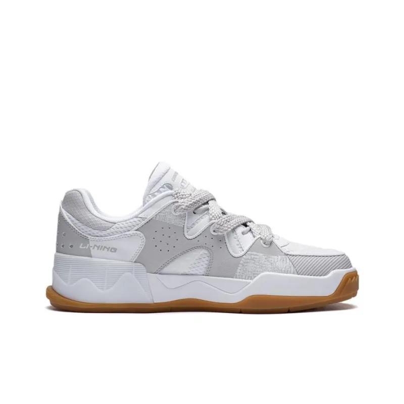 LiNing Twinkle Star Anti Slip Wear Resistant Low Top Skateboard Shoes Men's White Gray-1