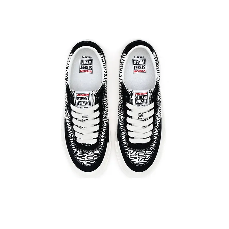 Vision Street Wear Flat Top All Over Print Low Top Skateboard Shoes Unisex Black And White All Over Print-3