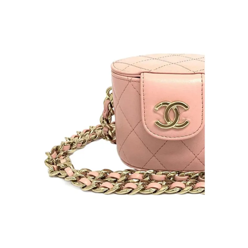 CHANEL Lambskin Makeup Bag Box Bag Coin Purse Women's Pink-3