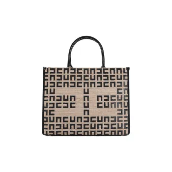 Elisabetta Franchi Raffia Tote Bag, Shopping Bag, Handbag Medium Size Women's Beige/Black