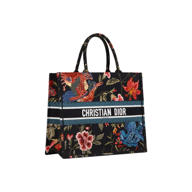 DIOR Embroidery Tote Bag Shopping Bag Handbag Large Size Women's Black/Multicolor-1