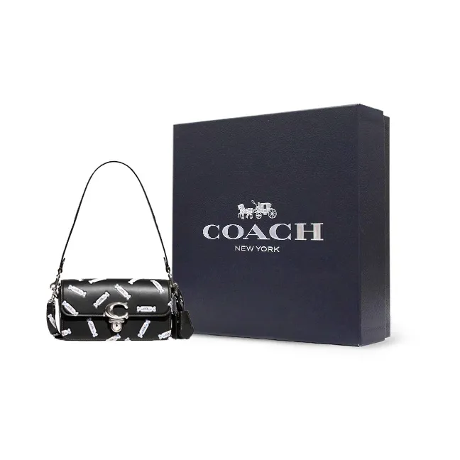 COACH Baymax Rabbit, Collaboration Studio Cow Leather, Fabric Underarm Shoulder Bag, Crossbody Bag Women's Black-3
