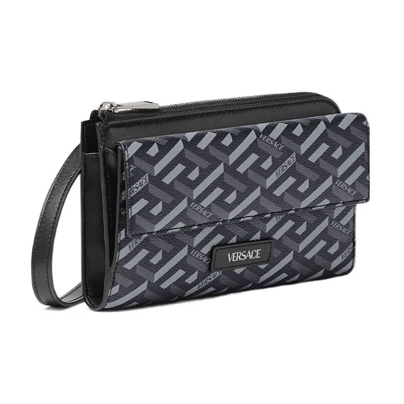 VERSACE Cow Leather Polyurethane Messenger Bag Shoulder Bag Crossbody Bag Regular Men's Black-2
