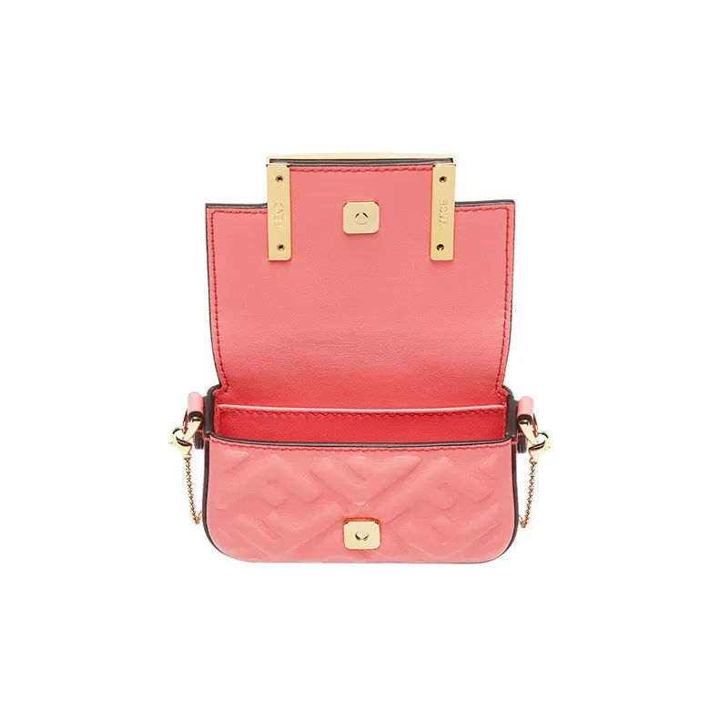 FENDI Baguette Sheepskin Coin Purse, Shoulder Bag, Crossbody Bag Extra Mini Women's Pink-3