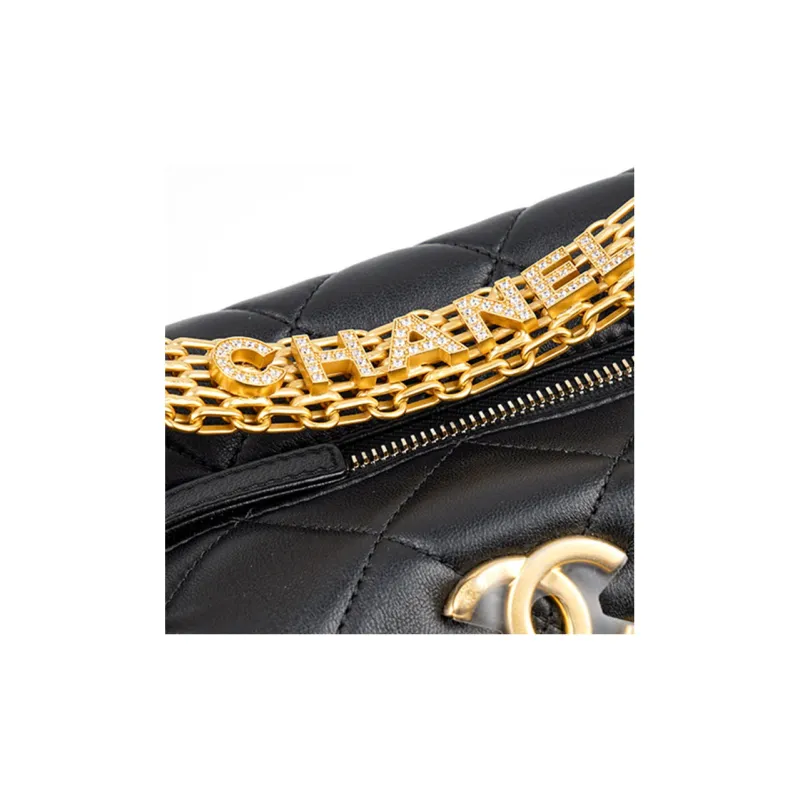 CHANEL Sheepskin Hobo Bag, Lunch Bag, Shoulder Bag, Crossbody Bag, Handbag Women's Black-5