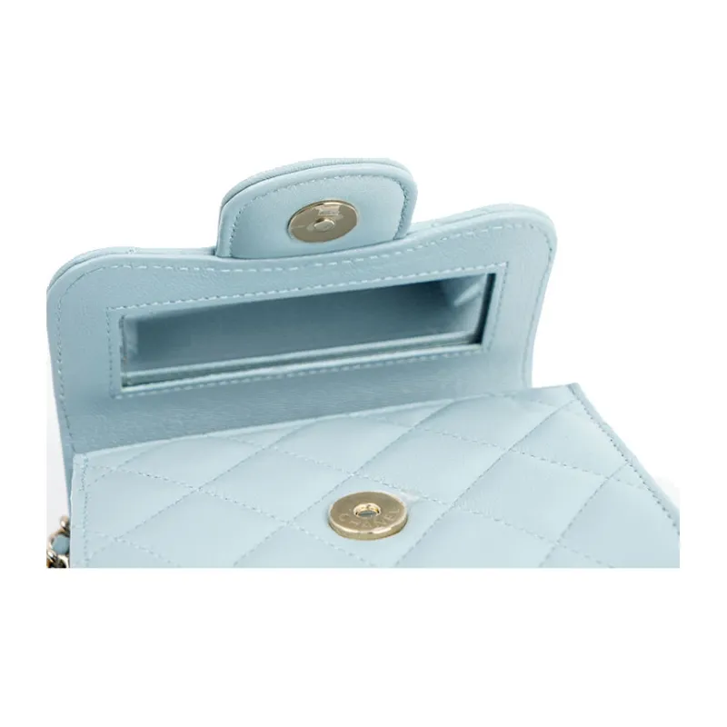 CHANEL Sheepskin And Gold Metal Handbag Women's Light Blue Baby Blue-4