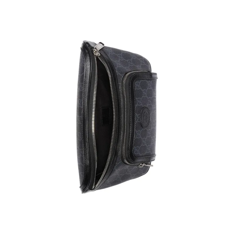 GUCCI Canvas With Leather Trim Fanny Pack Large Size Men's Black-7