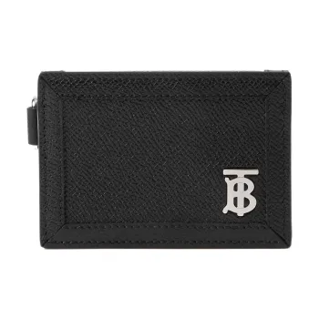 Burberry Grained Calfskin Card Clip Card Holder Men's Black