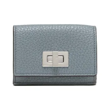 FENDI Peekaboo Cow Leather Wallet Women's Light Blue