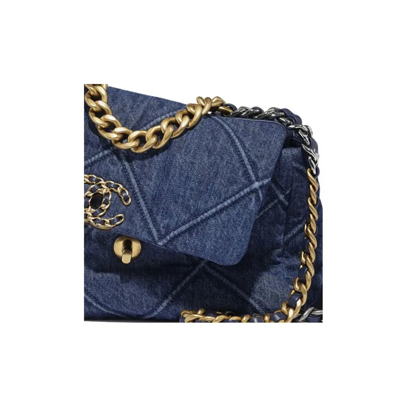 CHANEL 19Bag Denim Flap Bag, Shoulder Bag, Crossbody Bag Trumpets Women's Blue-3