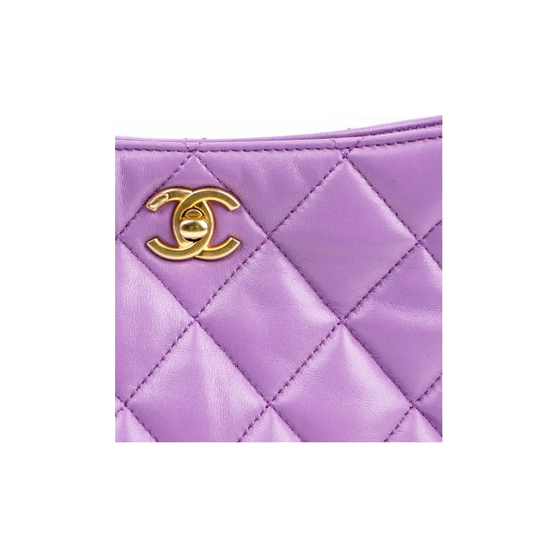 CHANEL Lambskin Hobo Bag, Tote Bag, Shopping Bag, Handbag, Shoulder Bag Women's Purple-4