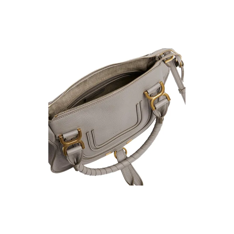 Chloe Marcie Grained Calfskin Shoulder Bag Crossbody Bag Handbag Small Size Women's Cashmere Gray-4