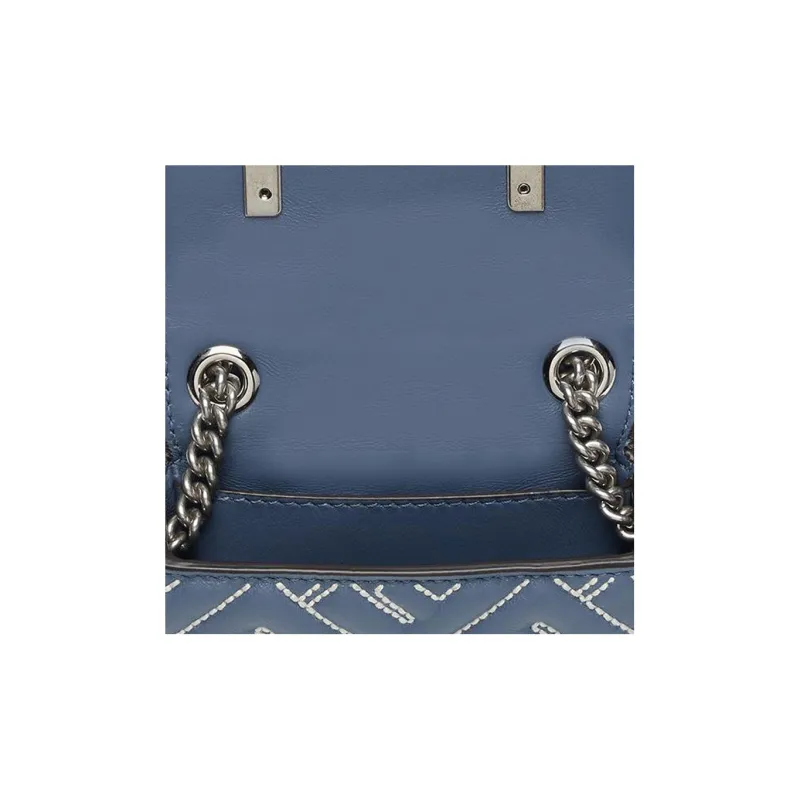 FENDI Baguette Embossed Sheepskin Crossbody Bag Shoulder Bag Mini Women's Blue-4