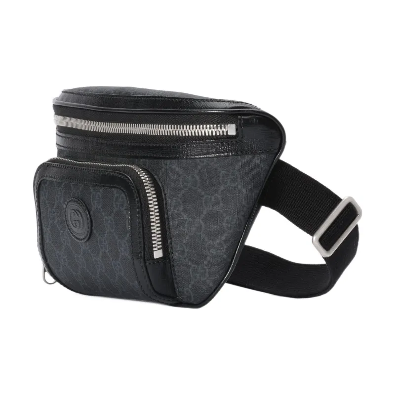 GUCCI Canvas With Leather Trim Fanny Pack Large Size Men's Black-2