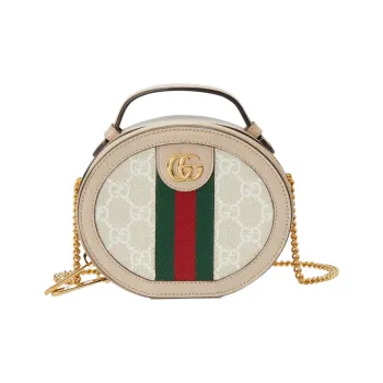 GUCCI Ophidia Canvas With Leather Handbag Shoulder Bag Crossbody Bag Mini Women's Beige & White