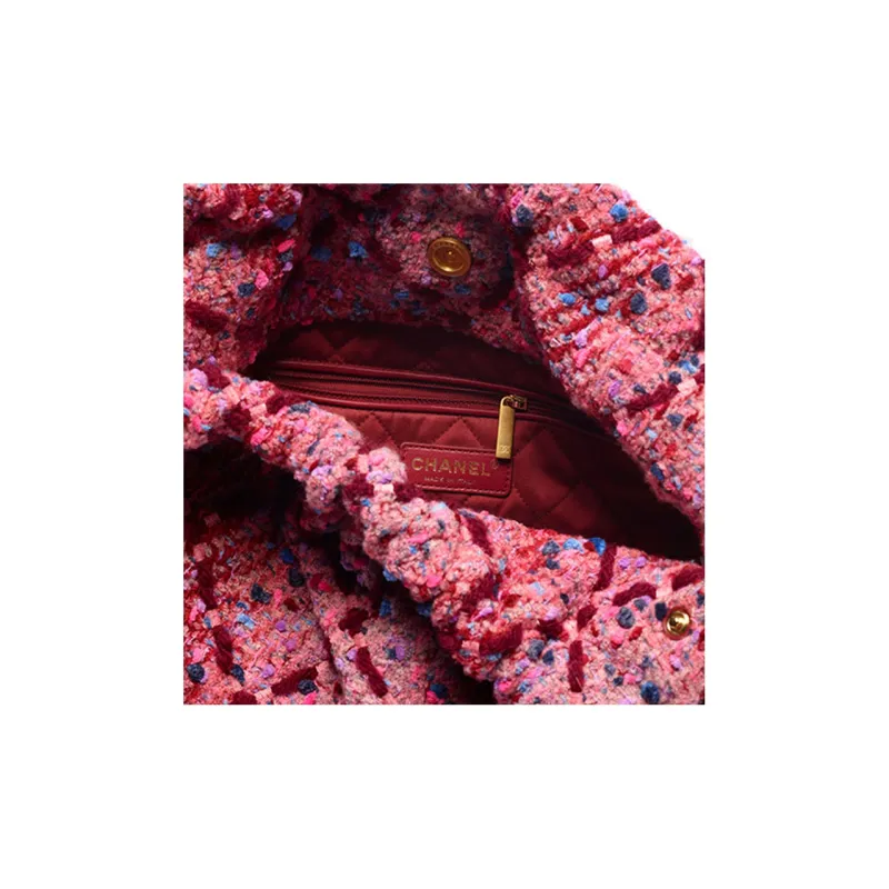 CHANEL 22K Fall And Winter 22Bag Twill Velvet Tote Bag Shopping Bag Handbag Shoulder Bag Women's Pink-4