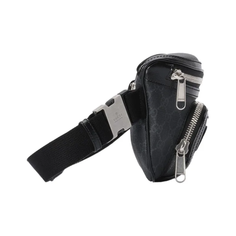 GUCCI Canvas With Leather Trim Fanny Pack Large Size Men's Black-3