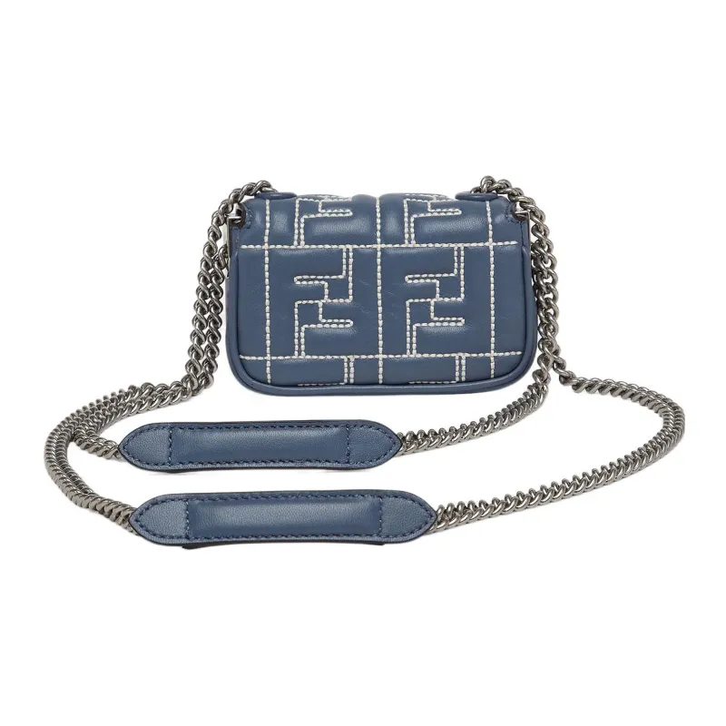 FENDI Baguette Embossed Sheepskin Crossbody Bag Shoulder Bag Mini Women's Blue-2