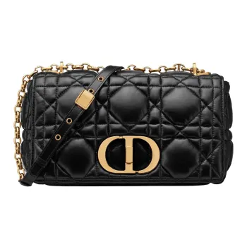 DIOR Caro Cow Leather Shoulder Bag Crossbody Bag Medium Size Women's Black