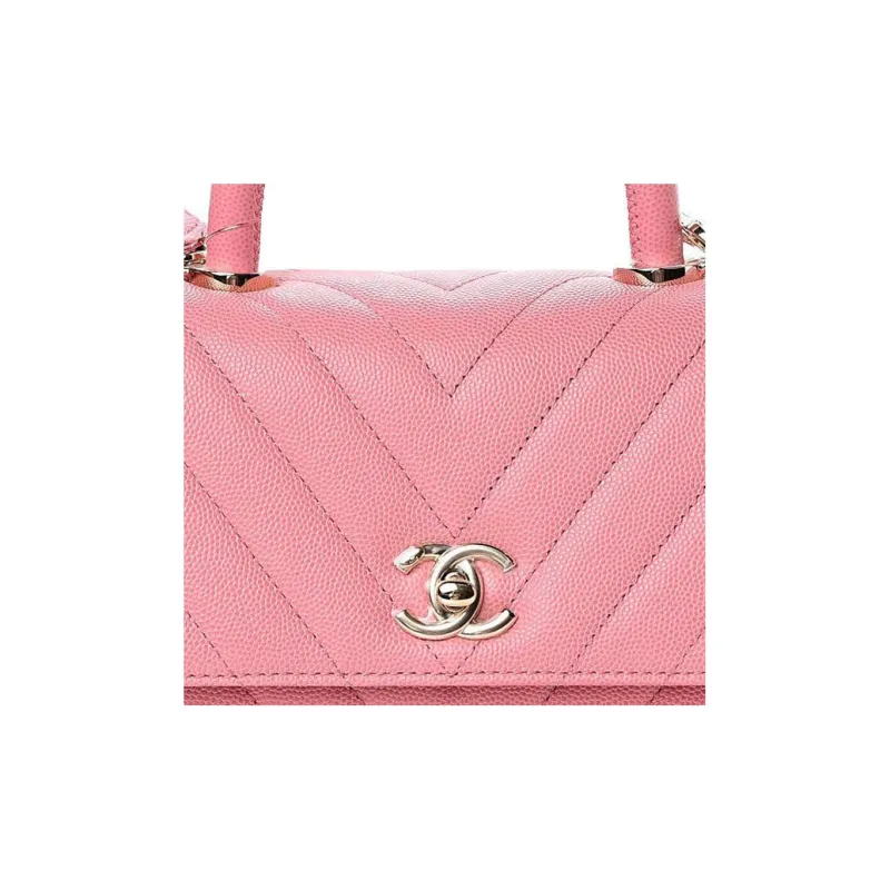 CHANEL Coco Handle Grain Calfskin With Gold Metal Portable Crossbody Bag, Shoulder Bag Trumpets Women's Peach Pink-3
