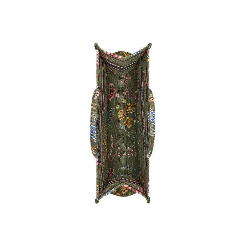 DIOR Embroidery Tote Bag Shopping Bag Handbag Large Size Women's Green/Multicolor-3