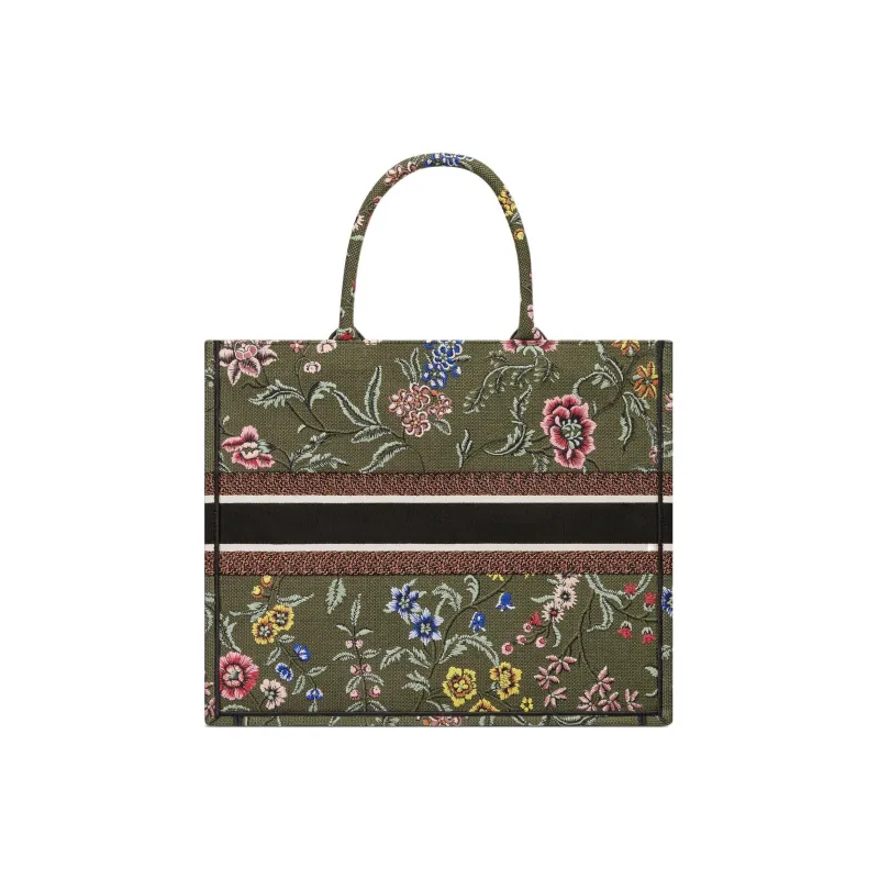 DIOR Embroidery Tote Bag Shopping Bag Handbag Large Size Women's Green/Multicolor-2