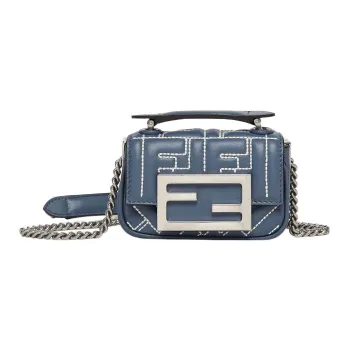 FENDI Baguette Embossed Sheepskin Crossbody Bag Shoulder Bag Mini Women's Blue