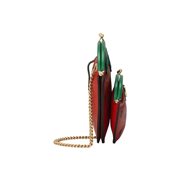GUCCI Leather Shoulder Bag Crossbody Bag Coin Purses Mini Women's Green/Red-3