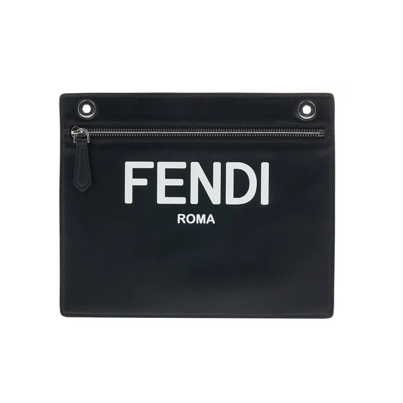 FENDI Peekaboo ISeeU Cow Leather Clutch Regular Women's Black-0