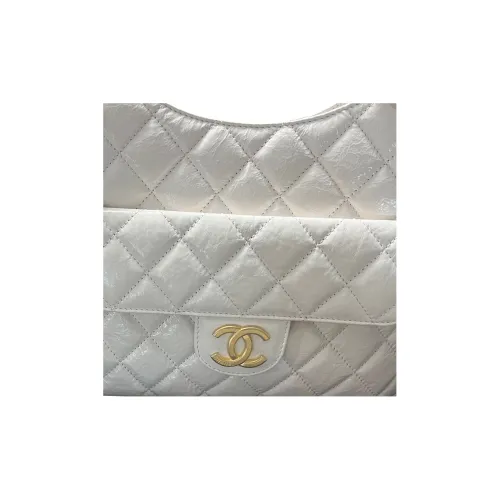 CHANEL HOBO Tmall Genie Oil Wax Calfskin Hobo Bag, Hippie Style Shoulder Bag, Crossbody Bag Medium Size Women's White