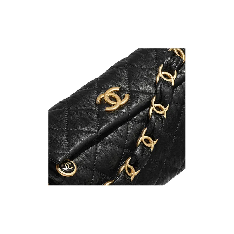CHANEL Gabrielle Wrinkle Lambskin Backpack, One Shoulder Bag, Handbag, Crossbody Bag Trumpets Women's Black-4