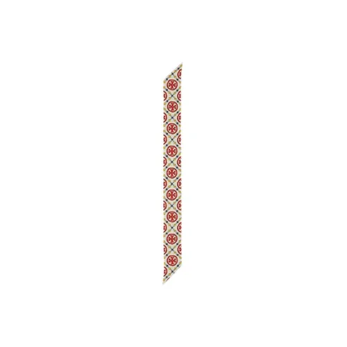TORY BURCH T Monogram Silk Scarf Women's Beige/Red