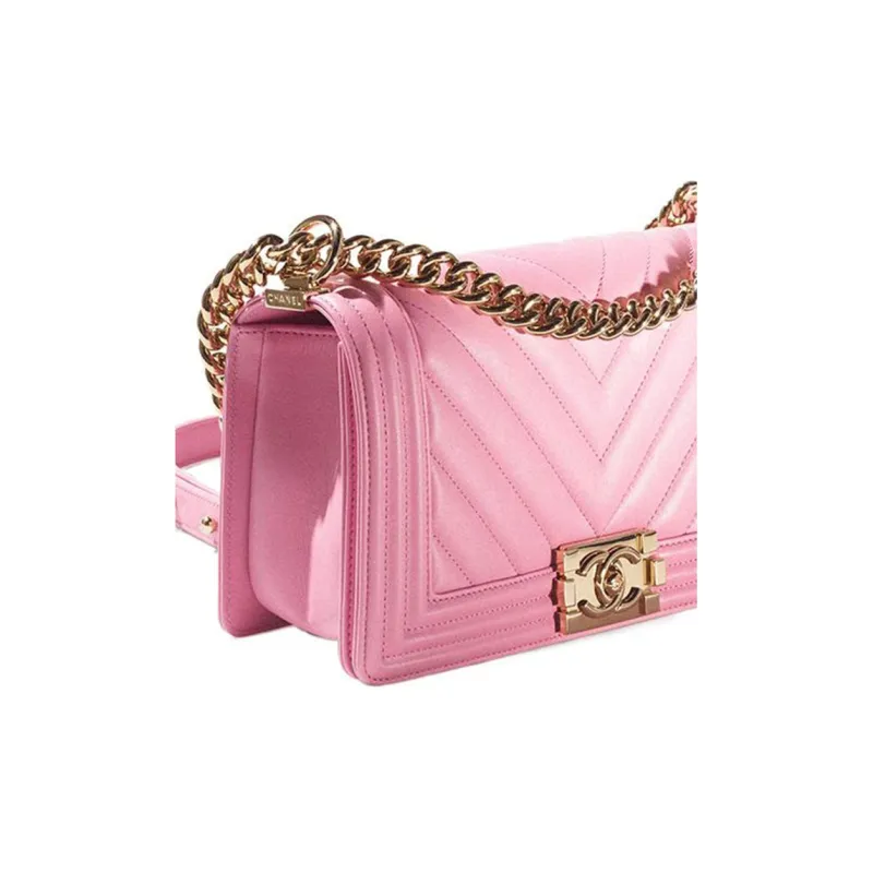 CHANEL 22SS Spring Summer Leboy Calfskin Flap Bag, One Shoulder Handbag, Crossbody Bag Medium Size Women's Pink-3