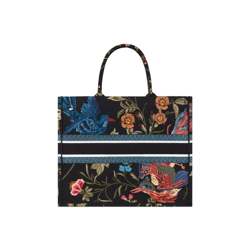 DIOR Embroidery Tote Bag Shopping Bag Handbag Large Size Women's Black/Multicolor-2