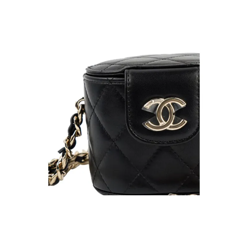 CHANEL Lambskin Box Bag, Chain Bag, Makeup Bag Women's Black-4