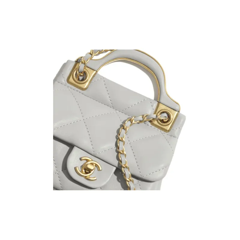 CHANEL Cow Leather Mini Bag, Flap Bag, One Shoulder Crossbody Bag, Card Holder Women's Gray-3