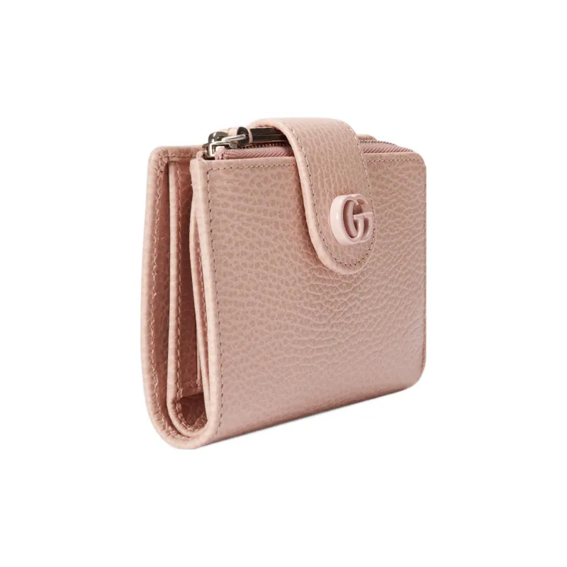 GUCCI GG Marmont Leather Card Clip Card Holder Women's Pink-2
