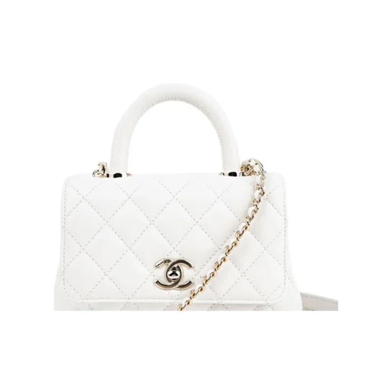 CHANEL Coco Handle Grain Cow Leather Handbag, Shoulder Bag, Crossbody Bag Mini Women's White-3